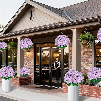 Artificial Handmade Geraniums With Flowers Scent Pots White Pink Purple Lavender Lifelike Faux Geraniums Bushes Fake Flowers for Wedding Party Home Office Indoor outdoor Plants Decor (Light Purple)