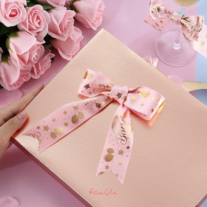 ROSEGLD 12 Large Gift Boxes with Lids 14.5x9.5x2 Inches, Rose Gold Gift Wrap Boxes (Glossy Rose Gold with Grain Texture) for Clothes, Apparel