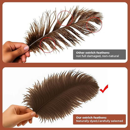 Piokio 20pcs Natural Brown Ostrich Feathers 10-12 inch (25-30cm) Bulk Feathers for Wedding Party Centerpieces, Home Decoration and DIY Clothing, Gatsby Decorations