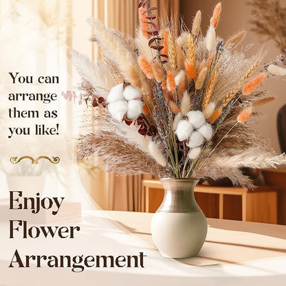 Fall Dried Flower Bouquet – Boho Fall Decor with Pampas Grass, Cotton, and Orange Bunny Tails – Autumn Floral Arrangement for Home, Mantel, or Vase – Fall Decorations for Home Indoor & Porch