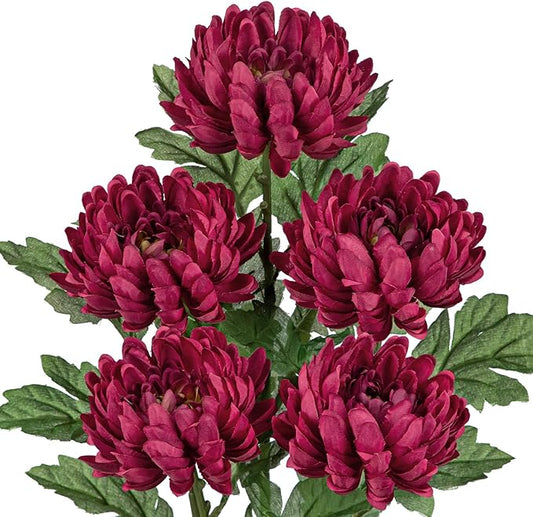 Hollyone 5Pcs Fake Mums Flowers Purple Artificial Chrysanthemum Flowers Silk Long Stem Floral Arrangements Bouquets Faux Spider Mum Flower Pincushion Flower Bush Spring Home Decor