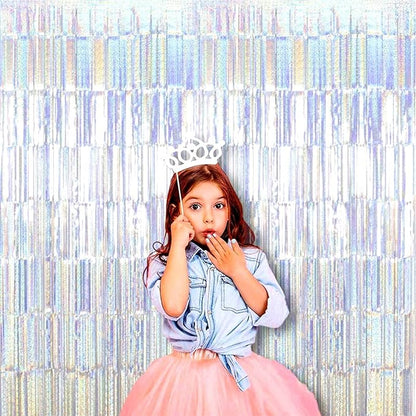 4 Pack Silver Tinsel Foil Fringe Curtain Backdrop, 3.28Ft x 8.2Ft Metallic Streamers for Photo Booth Props Wedding Bridal Shower Bachelorette Birthday Halloween Christmas Party Decoration