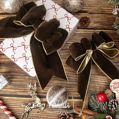 Ribbli Brown Velvet Wired Ribbon 4 Inch Luxury Matte Velvet Christmas Ribbon for Gift Wrapping Christmas Tree Decoration Crafts Wreaths Supplies - 10 Yards