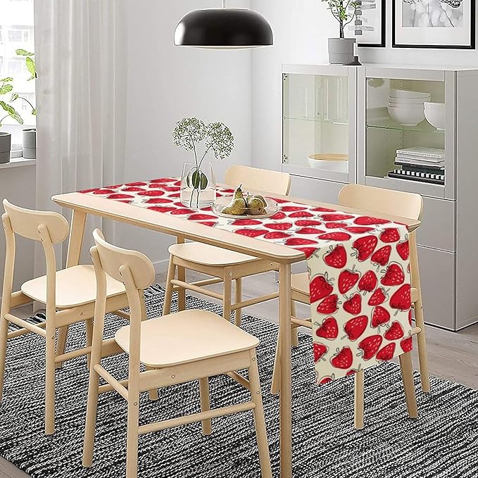 Strawberry Table Runner, Spring Summer Fruit Birthday Party Decorations Dining Room Home Kitchen Table Decor 13 x 90Inches
