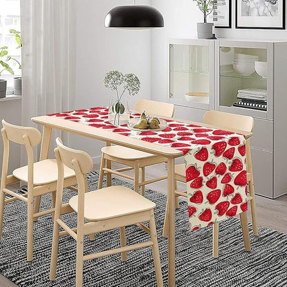 Strawberry Table Runner, Spring Summer Fruit Birthday Party Decorations Dining Room Home Kitchen Table Decor 13 x 90Inches