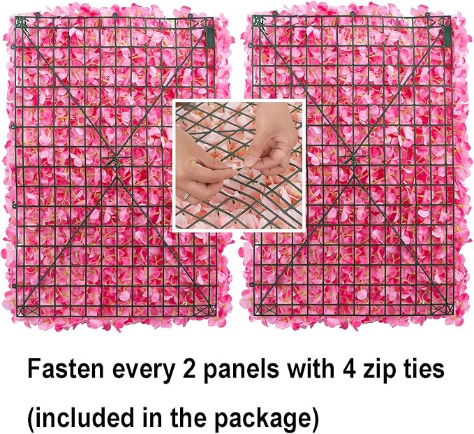 BLOSMON Flower Wall Panel Backdrop - 12 Pcs 24 x 16 Inch Pink Artificial Hydrangea Floral Backdrop for Wedding Party Baby Bridal Shower Decor, Hanging Fake Silk Flower Backdrop Decoration