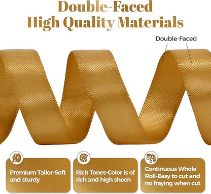 Old Gold Satin Ribbon, Double Faced 1/2 Inch X 25 Yards Old Gold Ribbon, Premium Satin Ribbon for Gift Wrapping, Crafts, Hair Bow Making, Sewing, Flower Bouquet, Wedding Party Decor