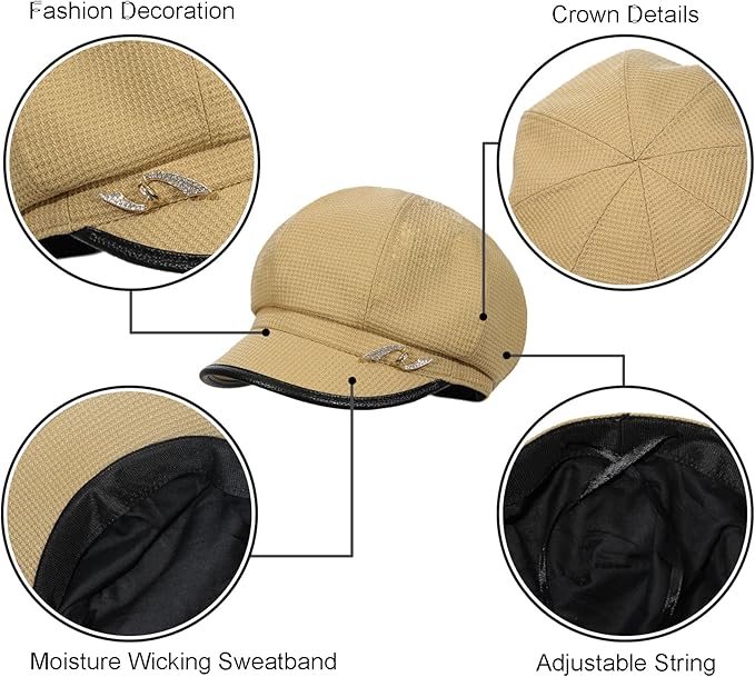 Women Retro Classic Visor Newsboy Cabbie Cap Beret Hats with Flower Buckle for Woman Ladies