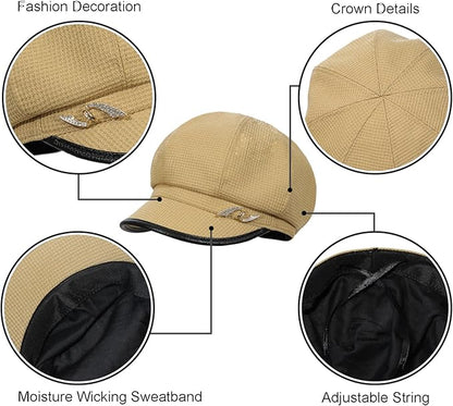 Women Retro Classic Visor Newsboy Cabbie Cap Beret Hats with Flower Buckle for Woman Ladies