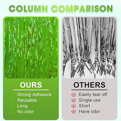 3 Pack 3.3x8.2 Feet Neon Green Foil Fringe Backdrop Curtains, Tinsel Streamers Birthday Party Decorations, Fringe Backdrop for Graduation, Baby Shower, Gender Reveal, Disco Party