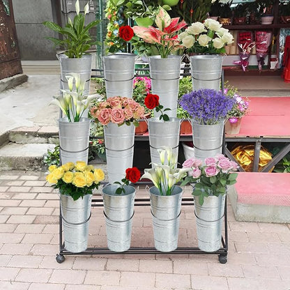Notakia 10.62 Inch Galvanized Metal Vases Farmhouse French Flower Bucket Vases for Cut Flowers for Home Decor and Wedding Table Centerpiece Decorations (Medium Silver 4Pcs)