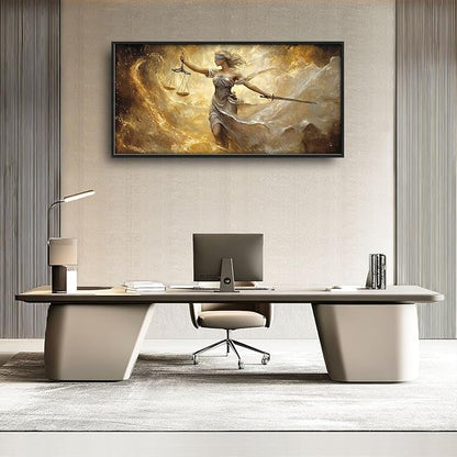 Lady Justice Large Wall Art Scales of Justice Pictures Wall Decor Themis Justitia Canvas Legal Principles Print Painting Modern Artwork Decoration for Lawyer Office Living Room Bedroom Bathroom Framed 60"x30"