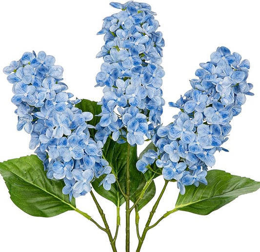 Artificial Hydrangea Flowers Real Touch – 3PCS 24.8" Faux Cone Hydrangea Stems for Tall Vases, Home Décor, Wedding Centerpieces, Floral Arrangements – Sky Blue