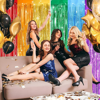 Keyali 2 Pack 3.3 * 8.3 ft Foil Curtain Metallic Tinsel Fringe Curtains Photo Booth Props Backdrop for Birthday Wedding Engagement Baby Shower Christmas Holiday Celebration Party，Rainbow
