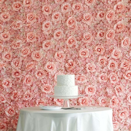Efavormart 4 Pack 11 Sq ft. UV Protected Blush 3D Silk Rose & Hydrangea Flower Panel Wall Mat for DIY Party Centerpieces Decor