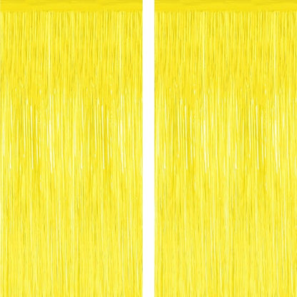 2 Pack Backdrop Curtains, 3.28 FT x 7.05 FT Yellow Color Tinsel Backdrop, Metallic Foil Backdrop Fringe Curtains Party Streamer, Party Decorations Photo Backdrop for Birthday