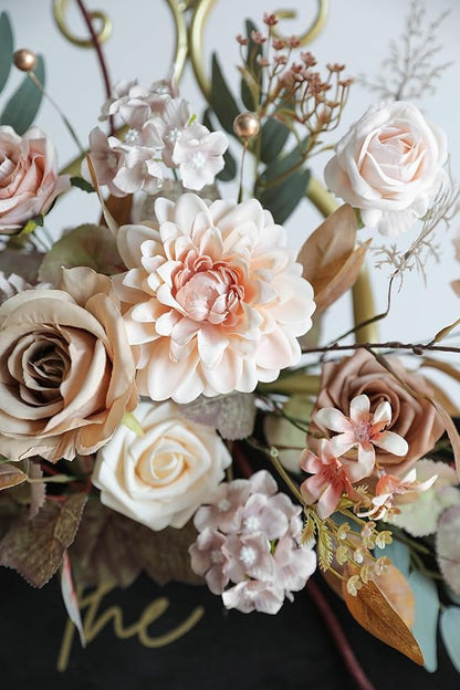 YYHUAWU Artificial Flowers Combo Set Fake Flower Leaf Box with Stems for DIY Wedding Bouquets Centerpieces Arrangements Baby Shower Party Home Decorations (Brown & Nude Color)