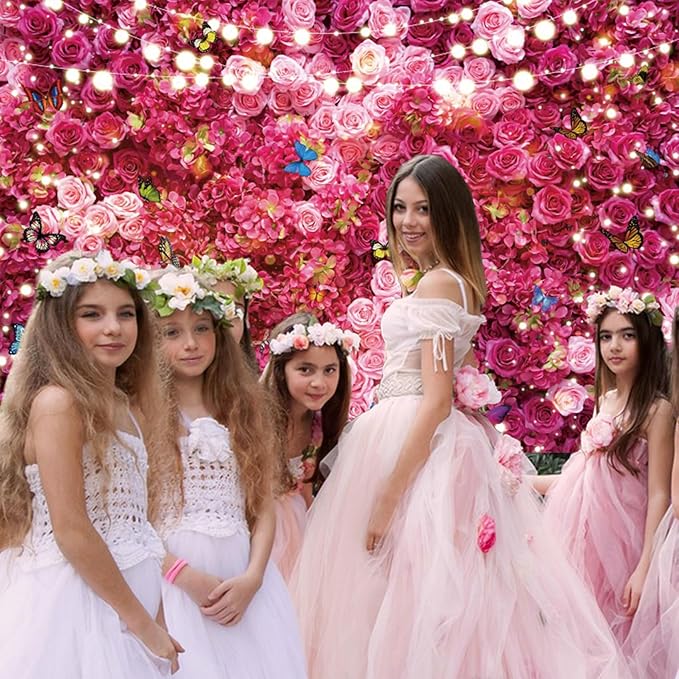 14x10ft Pink Red Rose Wall Background Flowers Photography Backdrop Girls Princess Birthday Baby Shower Wedding Cake Table Decoration Banner