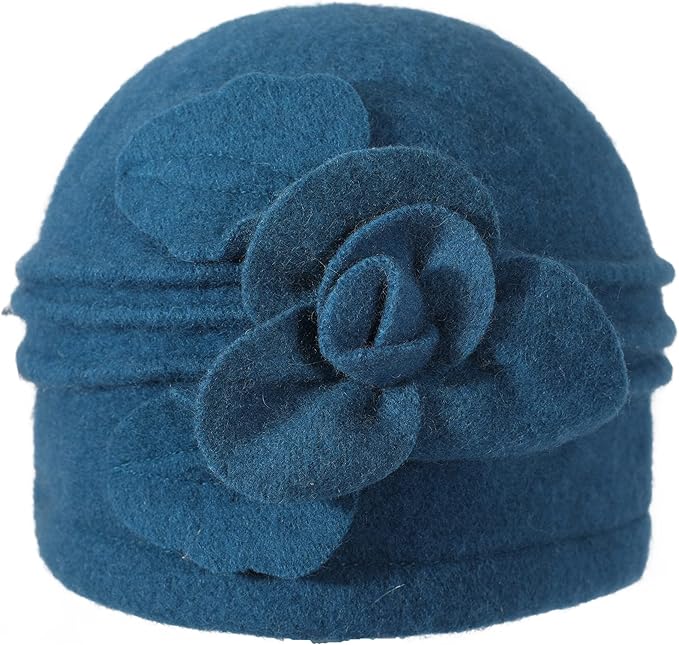 ZLYC Women Wool Cloche Bucket Hat 1920s Vintage Dress Winter Hats with Flower Accent