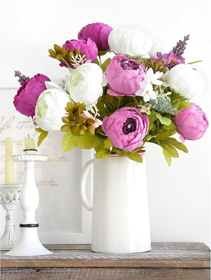 FiveSeasonStuff Vintage Artificial Peonies Silk Peony Flowers and Hydrangeas for Wedding Bridal Home Décor – Beautiful Floral Centerpiece Arrangement with 2 Bouquets (Bloom Purple and White Mix)