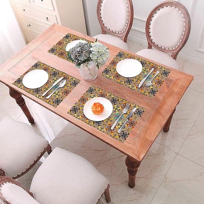 Placemats Set of 4 PVC Woven Place Mats Heat Resistant Easy to Clean for Indoor Outdoor Party Kitchen Dining Table Decoration 12"x18",Boho Style