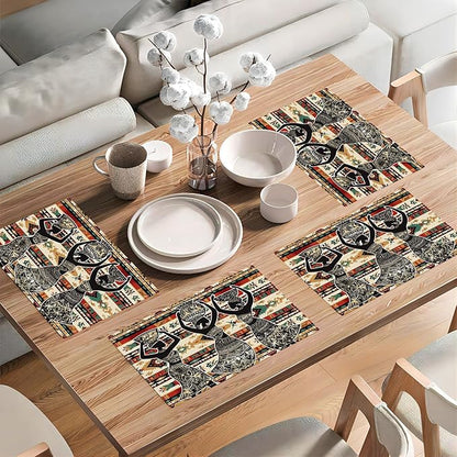 Southwestern Placemats Set of 4, African Woman Place Mats, Rustic Dancing Women with Pot on The Head Dining Table Mats, Washable Placemats for Kitchen Dining Room 18L'' × 12W''