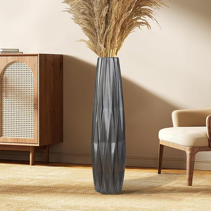 Silvery Ceramic Tall Floor Vase,28 Inch Large Modern Flower Vases for Home Décor,Wicker Big Floor Vases Decorations for Farmhouse, Living Room,Bedroom,Standing Plastic Vase Decorative Tall