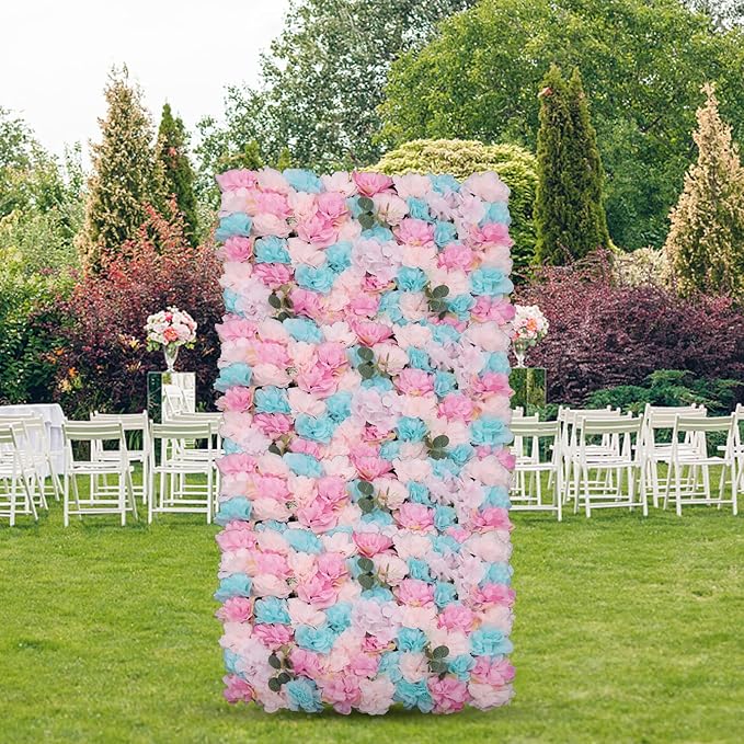 LOYALHEARTDY 12 Pack Artificial Flower Wall Panels 24" x 16" Flower Wall Panel Wall Backdrop Faux Hydrangea and Rose Flower Backdrop Panels for Flower Wall Decor Wedding Party Event Decoration
