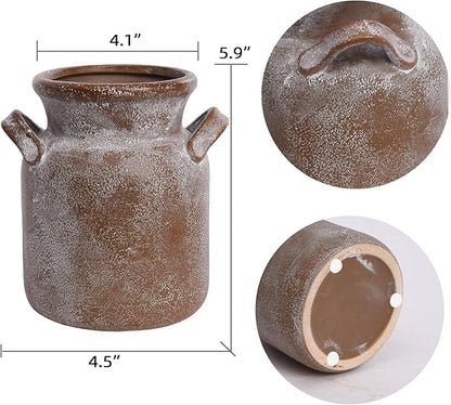 Quoowiit Ceramic Rustic Farmhouse Vase, Distressed Decorative Flower Vases for Home Decor, Ideal Shelf Decor, Boho Vase for Living Room Bedroom Kitchen Office Centerpiece Table Decorations
