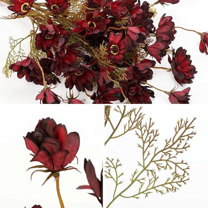 20" Artificial Burgundy Daisy Flowers for Fall Flower Arrangement, 3 Bundles Faux Chrysanthemum Flowers Branches for Gothic Halloween & Autumn Home Decor, Dark Fake Wildflowers Mums Black Red