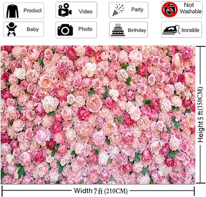 10x8ft Flower Photo Backdrop Flowers Wall Pink Rose Floral Spring Photography Backdrops for Pictures Newborn Wedding Bridal Shower Birthday Party Banner Decor Supplies Vinyl Photo Studio Props