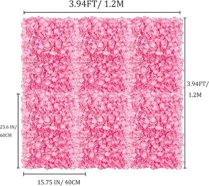 BLOSMON Flower Wall Panel Backdrop - 6 Pcs 24 x 16 Inch Pink Artificial Hydrangea Floral Backdrop for Wedding Party Baby Bridal Shower Decor, Hanging Fake Silk Flower Backdrop Decoration