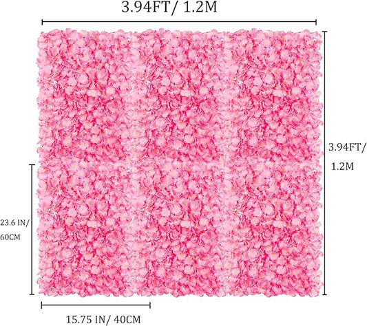 BLOSMON Flower Wall Panel Backdrop - 6 Pcs 24 x 16 Inch Pink Artificial Hydrangea Floral Backdrop for Wedding Party Baby Bridal Shower Decor, Hanging Fake Silk Flower Backdrop Decoration