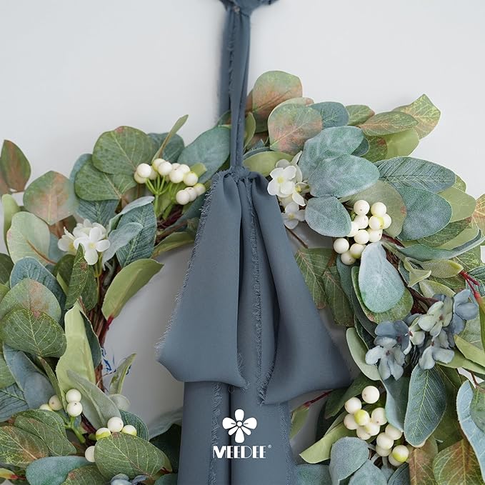 MEEDEE Dusty Blue Chiffon Ribbon 3 Inch Fringe Ribbons Slate Blue Chiffon Silk Frayed Edge Ribbon Wide Chiffon Ribbons for Crafts, Flower Bouquet, Wedding Favors Wrapping (2 Rolls 10 Yards)