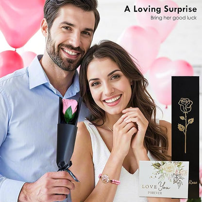 WILLSHINE Eternal Rose with Stem,Single Real Preserved Rose Gift Box,Forever Pink Flower Stems Bouquets for Women,Mum,Wife,Girlfriend,Valentine's Day,Mother's Day,Chirstmas,Birthday,Aniversary Gift