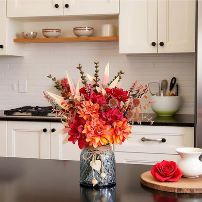 Fake Fall Flowers in Vase,Faux Flowers in Vase,Fall Floral Arrangement,Fall Centerpieces for Tables,Artificial Flowers,Kitchen Decor,Coffee Table Decor