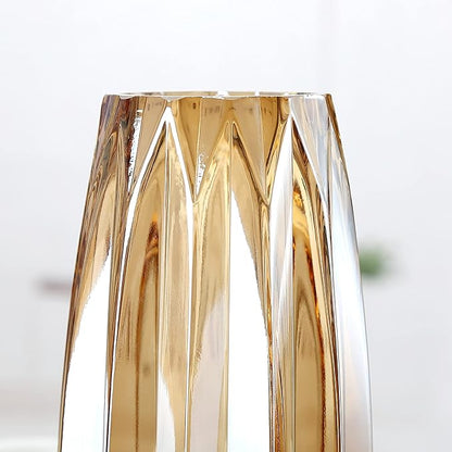 Glass Vase - Modern Ribbed Glass Vase for Flowers, Candles, and Decorative Accents -Black Grey, Amber, Clear and Colored Tall/Short Glass Vase for Centerpieces Home Table Decor (Amber, H-7.87inch)