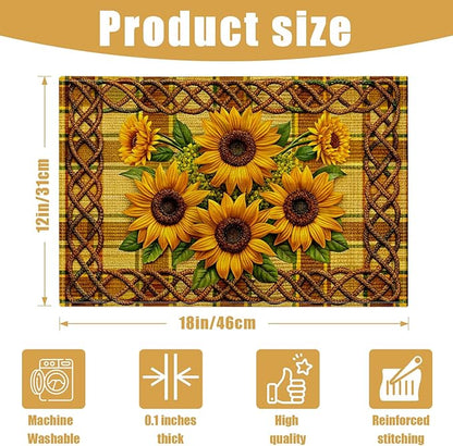 Sunflower Placemats Set of 6, Linen Place Mat Washable Stain Resistant Table Mats for Farmhouse Kitchen Dining Party Wedding Decor 12x18 Inch
