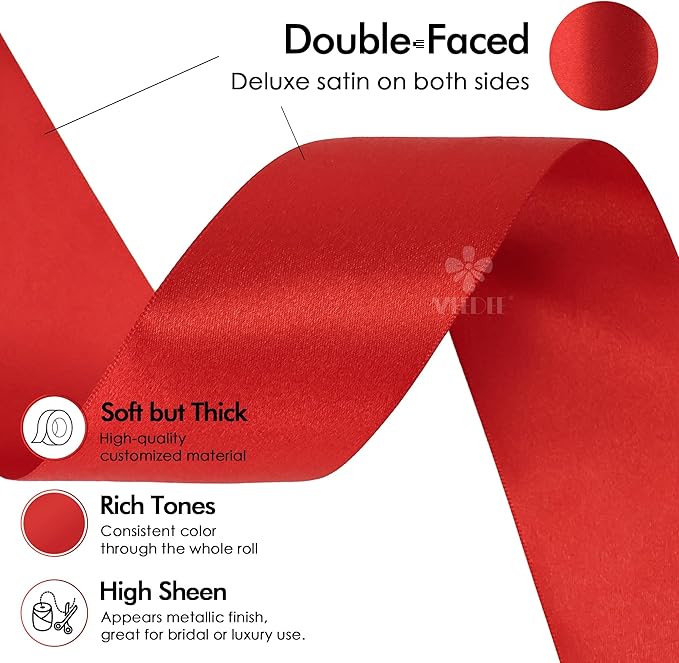 MEEDEE Red Satin Ribbon 2 Inch Red Ribbon Lux Double Faced Ribbons by 25 Yards Silk Satin Ribbons for Gift Wrapping, DIY Crafts, Weddings, Flower Bouquet, Holiday Decorating