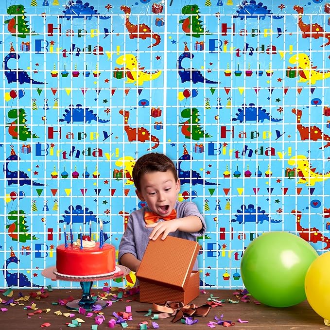 Dinosaur Birthday Party Decorations 2 Pack Dinosaur Foil Fringe Curtains 3.28 x 6.56Ft Tinsel Curtain Backdrop Blue Photo Booth Backdrop Dino Theme Birthday Party Supplies for Kids Boys Girls