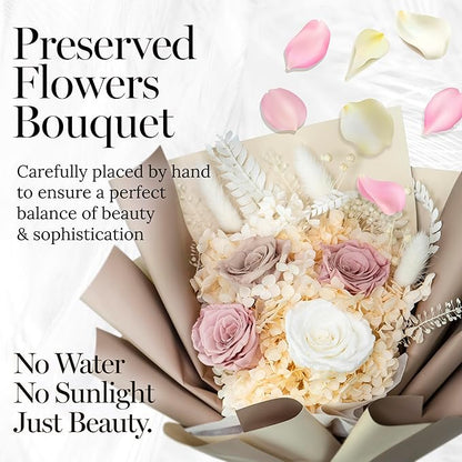 GLAMOUR BOUTIQUE Preserved Flowers Bouquet - Long-Lasting Flowers Forever in a Box with Hydrangeas & More, Gift Ready for Anniversary, Birthday, Mother's Day - Dusty Rose