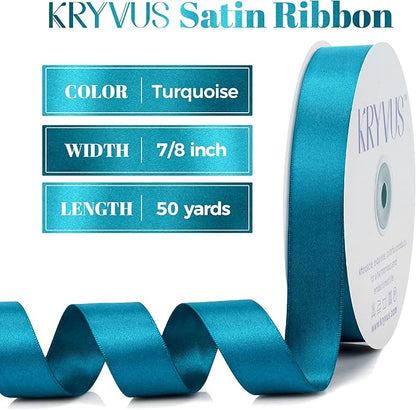 Turquoise Blue Satin Ribbon, Double Faced 7/8 Inch X 50 Yards Turquoise Ribbon, Premium Satin Ribbons for Gift Wrapping, Crafts, Hair Bow Making, Sewing, Flower Bouquet, Wedding Party Decor