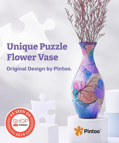 Pintoo 3D Puzzle Vase Unique Flower Vase Made by 160 Curved Plastic Puzzle Pieces House Warming Gift for Flower Arrangements and Home Decoration - [S1034] (Classic, Colorful Leaves)
