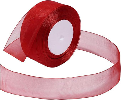 Red Ribbon for Gift Wrapping 1-1/2 inch Sheer Organza Ribbon for Flower Bouquet Tulle Chiffon Ribbons for Wedding Invitations Christmas Decorations Crafts 50 Yards