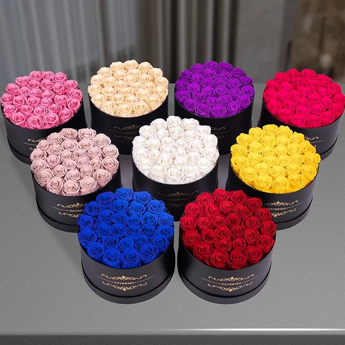 NATROSES 27 Piece Forever Preserved Roses in a Box, Preserved Flowers for Delivery Birthday, Flowers Gifts for Mothers Day, Purple