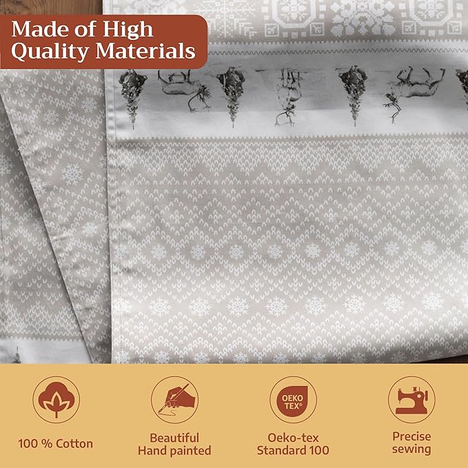 Maison d' Hermine Table Runner 100% Cotton Double Layer Table Runners 108 inches Long for Thanksgiving Christmas Decorations Home Kitchen Dining Party Wedding (Cozy Christmas, 14.5" x 108")