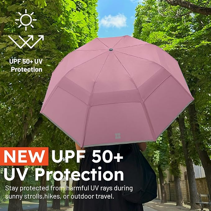 Weatherman Premium Collapsible Small Travel Umbrella Compact - Windproof, Resists Up to 55 MPH Winds - Foldable Travel Umbrellas for Rain & Wind - Easy Auto Open w/Strong Fiberglass Frame (Sage)