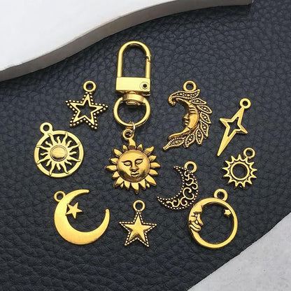 WOCRAFT 60pcs Antique Gold Sun Moon Star Charms Bracelet Charms for Jewelry Making Sets DIY Necklace Bracelet Keychain Crafting Charms Kit Craft Supplies (SN834)