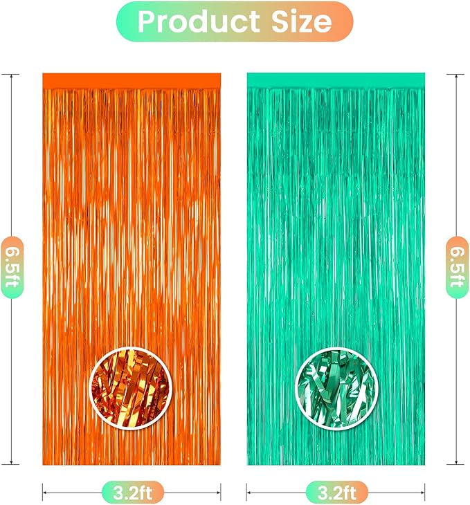 The Life of a Party Girl Decorations,Teal and Orange Fringe Backdrop -3.2x6.5 Feet-2Pack, Fringe Curtains Party Decorations,Party Streamer,Teal Birthday Decorations, Wedding Decor