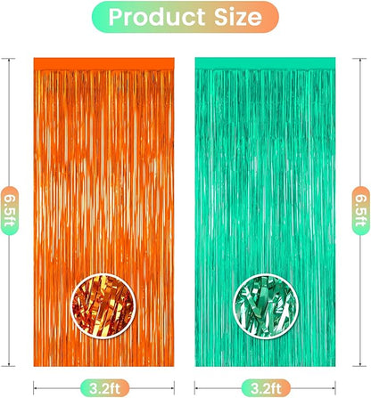 The Life of a Party Girl Decorations,Teal and Orange Fringe Backdrop -3.2x6.5 Feet-2Pack, Fringe Curtains Party Decorations,Party Streamer,Teal Birthday Decorations, Wedding Decor